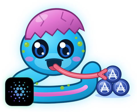 Solada Feed logo: bbsnek, the $FEED mascot, eating ADA coins next to the Solada logo
